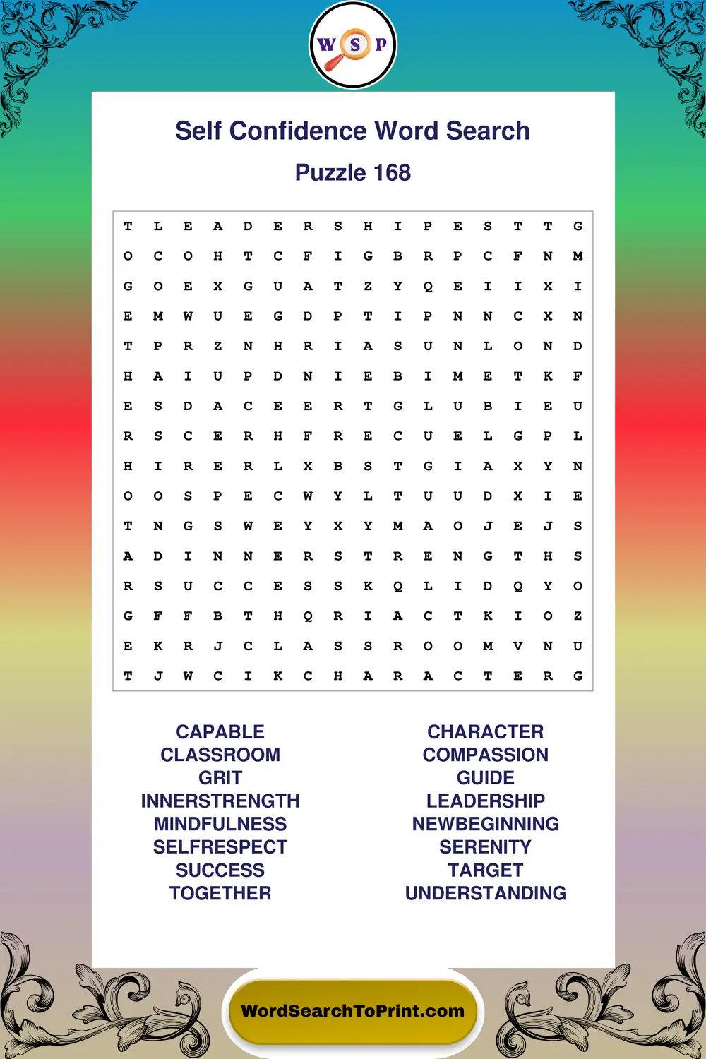 Self Confidence Word Search Puzzle 168