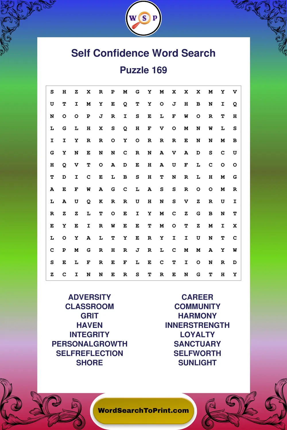 Self Confidence Word Search Puzzle 169
