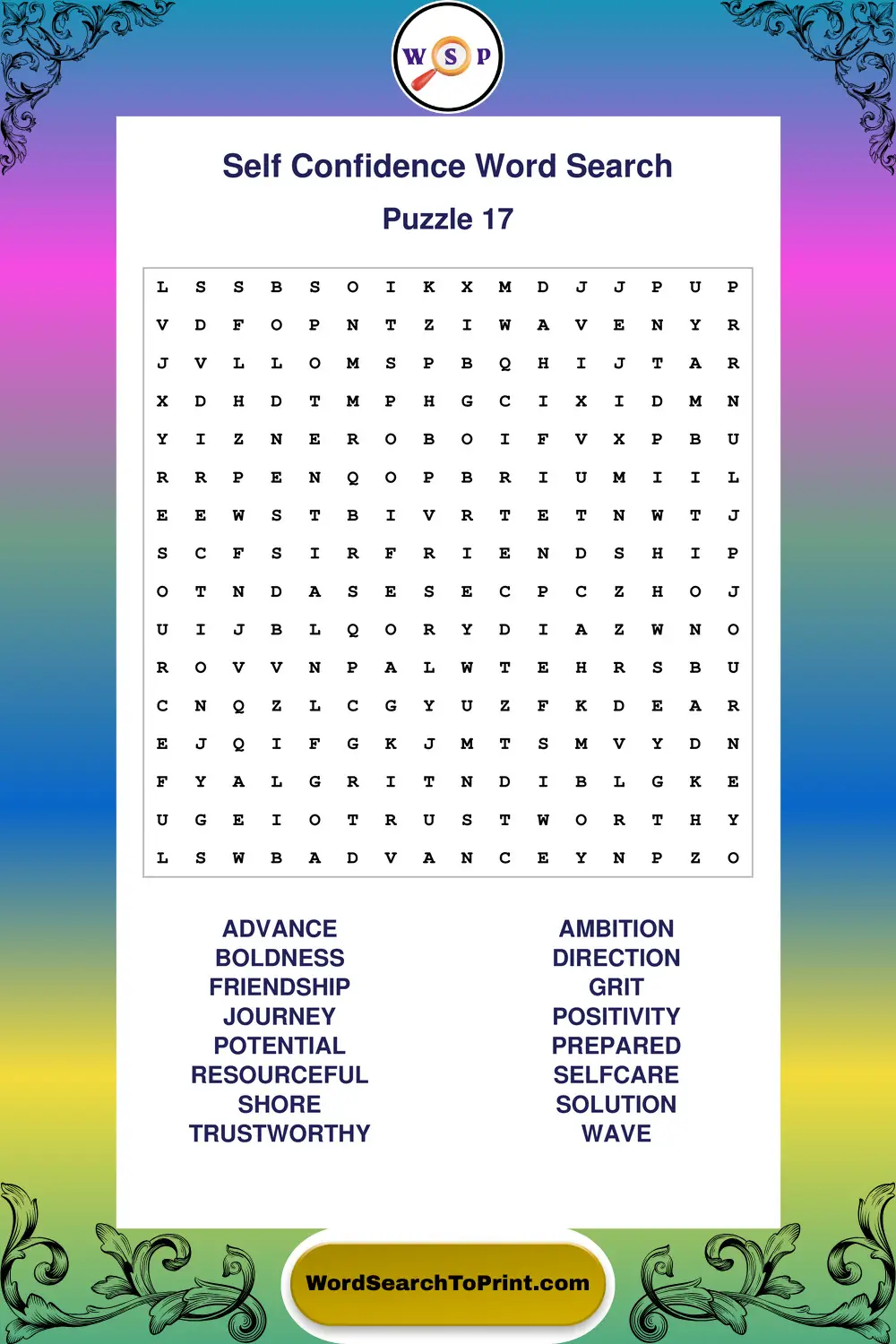 Self Confidence Word Search Puzzle 17