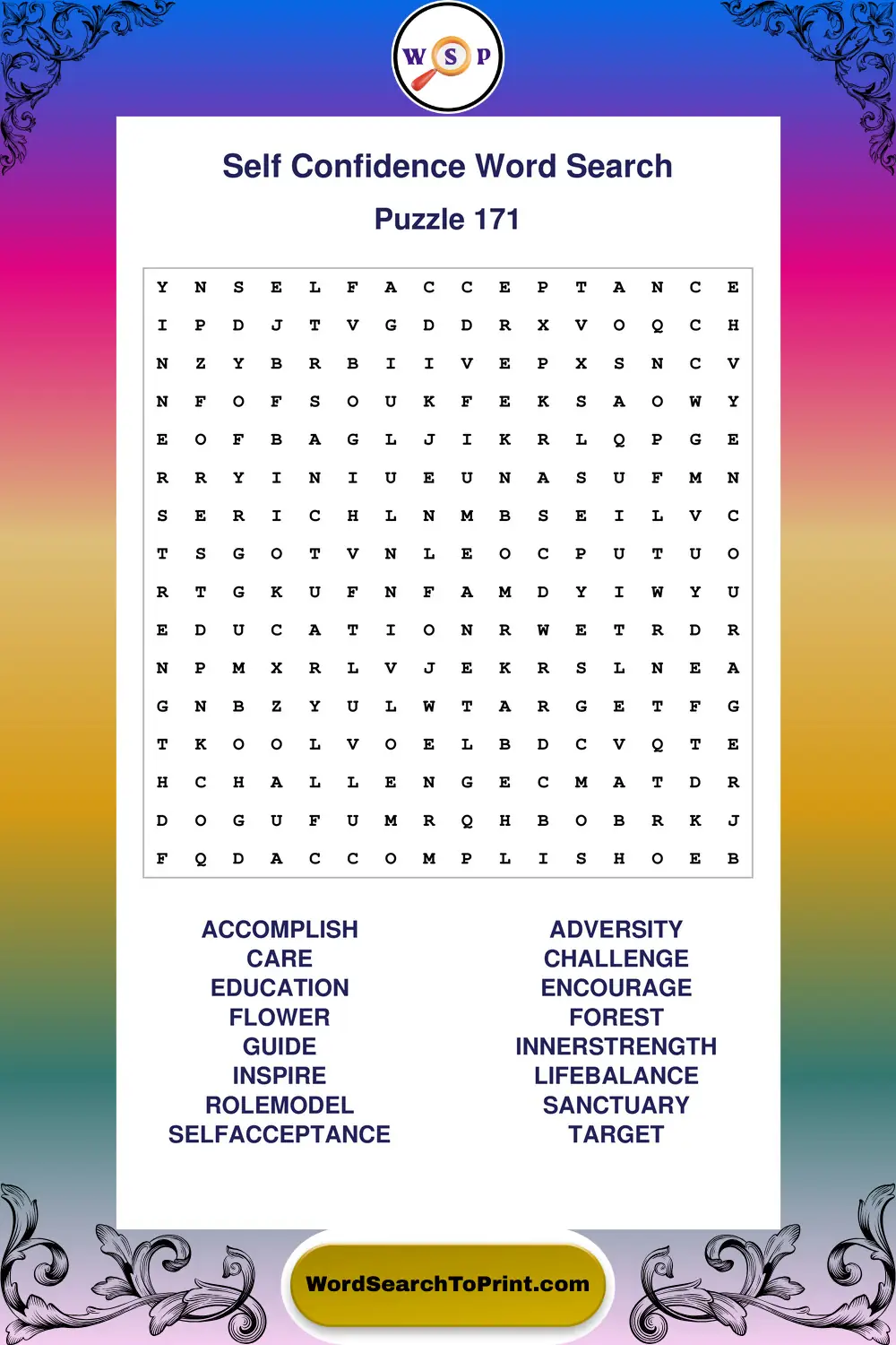 Self Confidence Word Search Puzzle 171