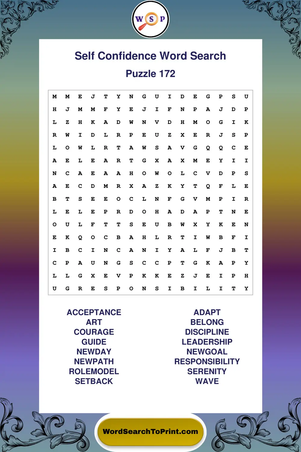 Self Confidence Word Search Puzzle 172