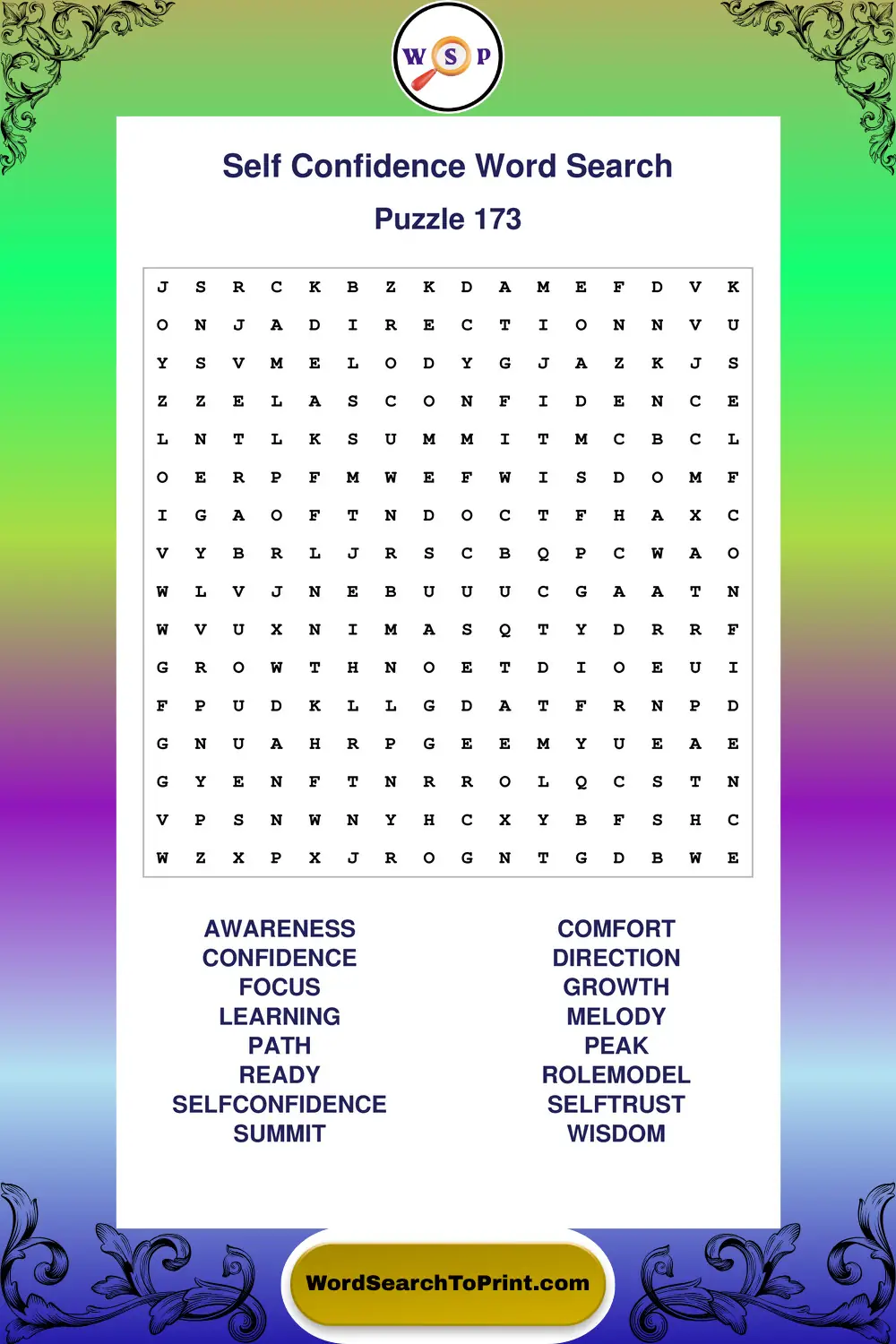 Self Confidence Word Search Puzzle 173