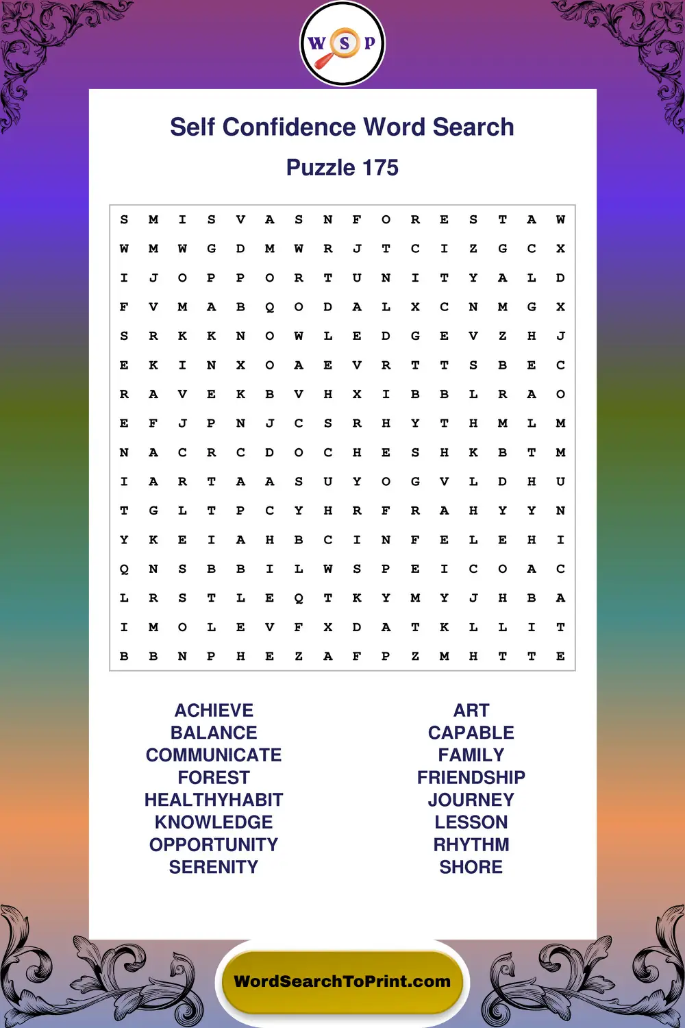 Self Confidence Word Search Puzzle 175