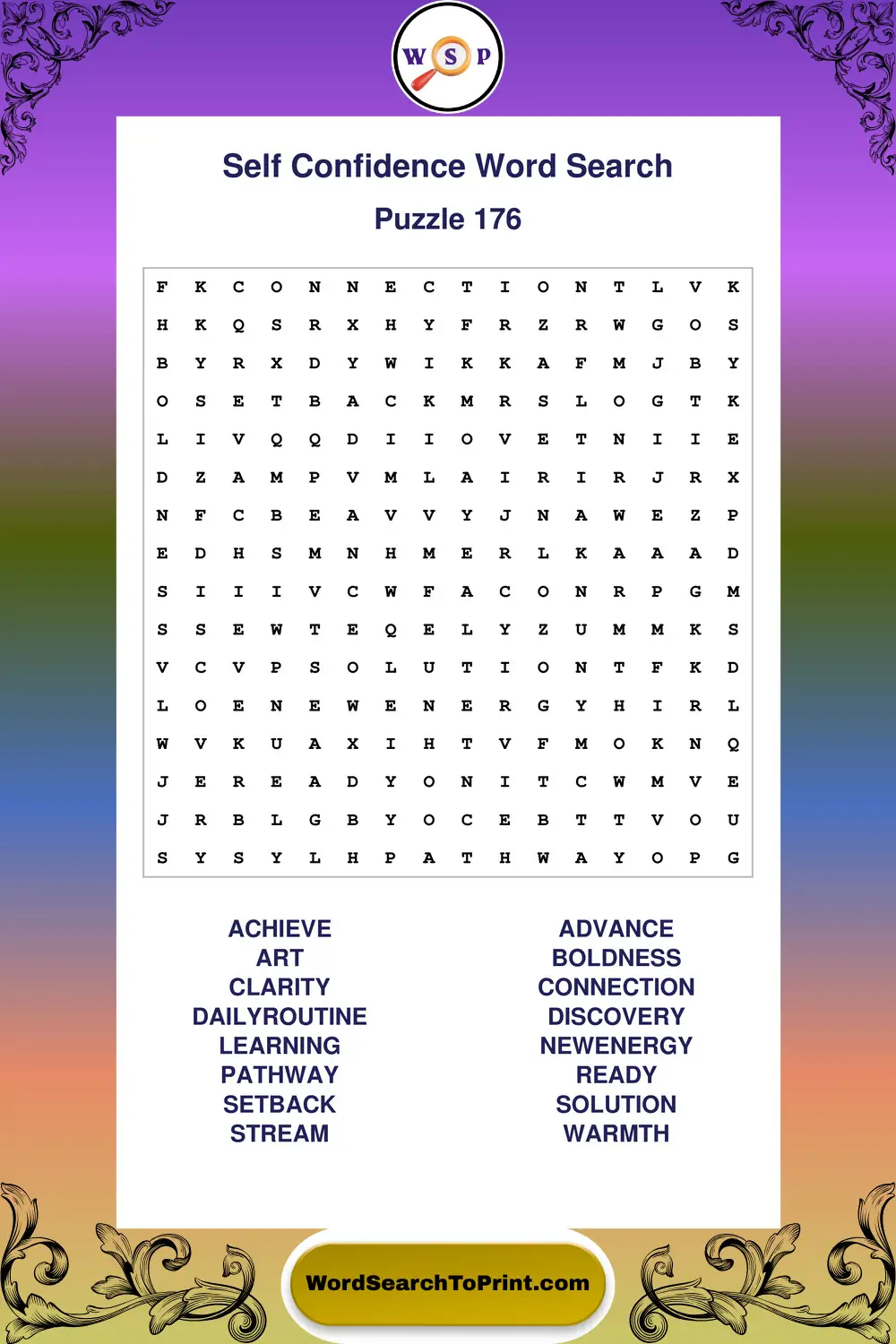 Self Confidence Word Search Puzzle 176