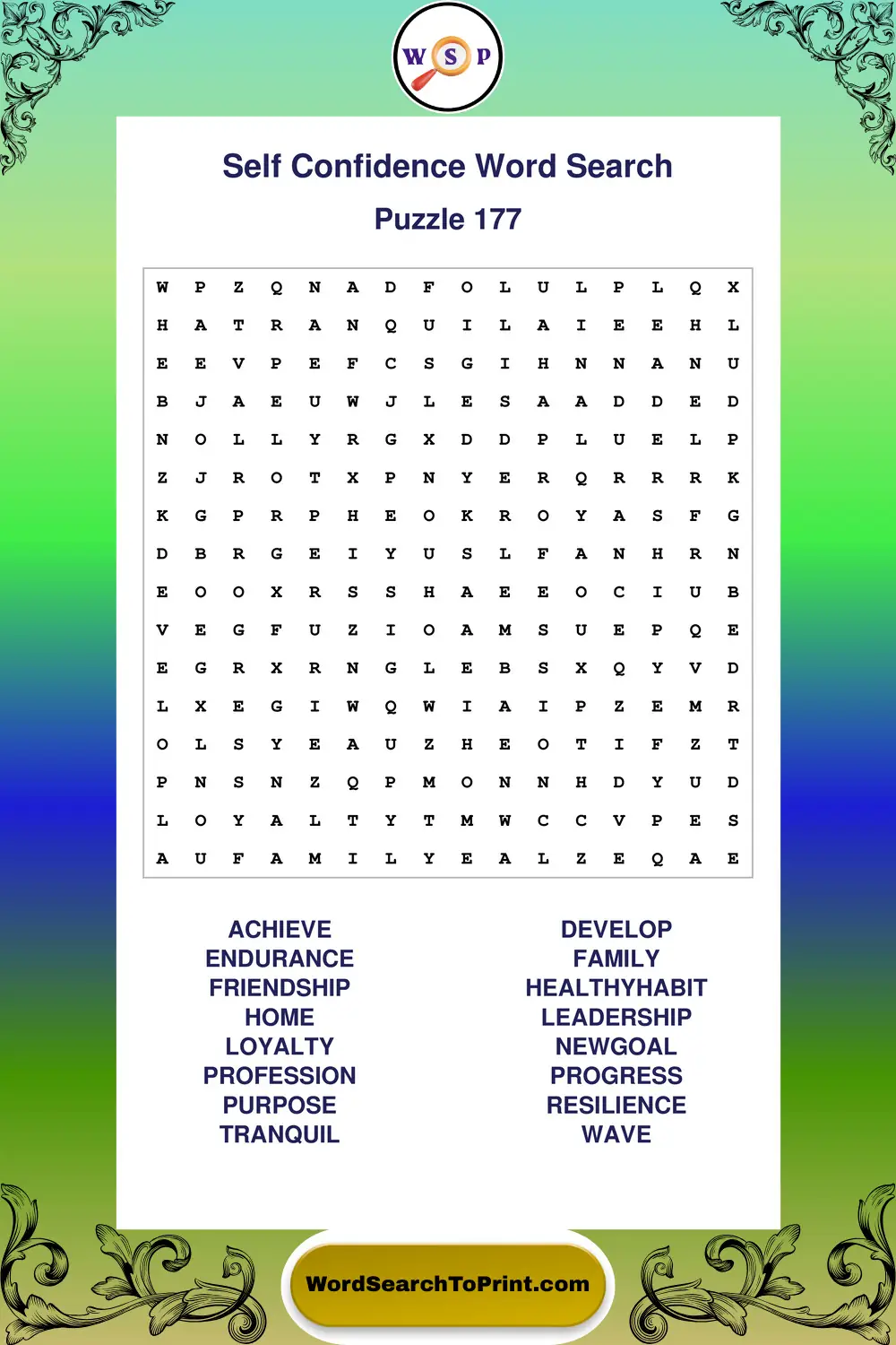 Self Confidence Word Search Puzzle 177