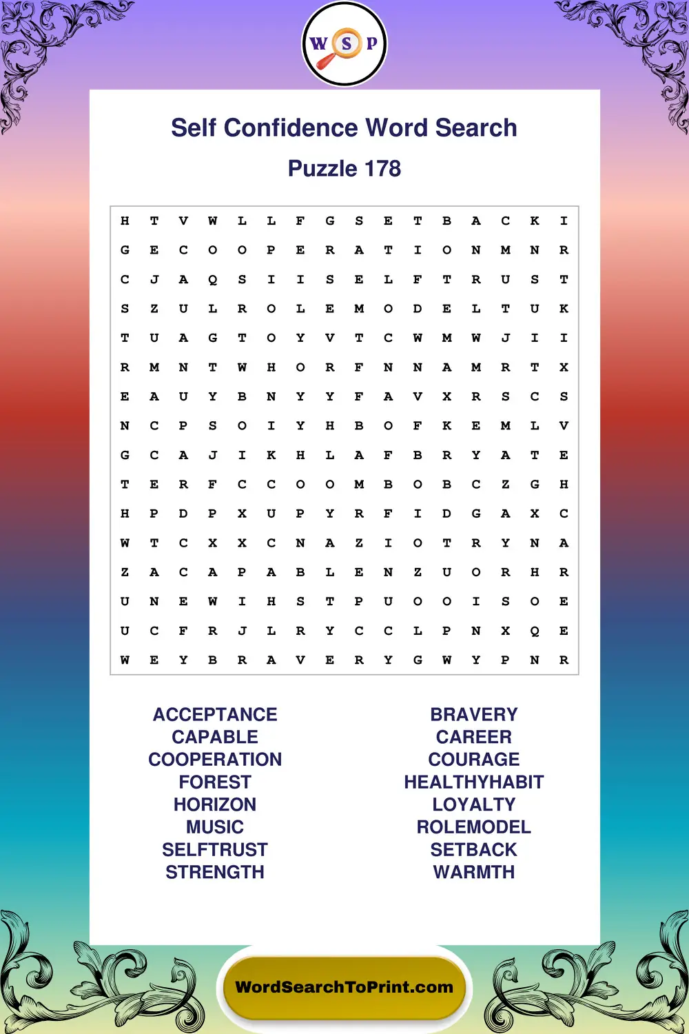 Self Confidence Word Search Puzzle 178