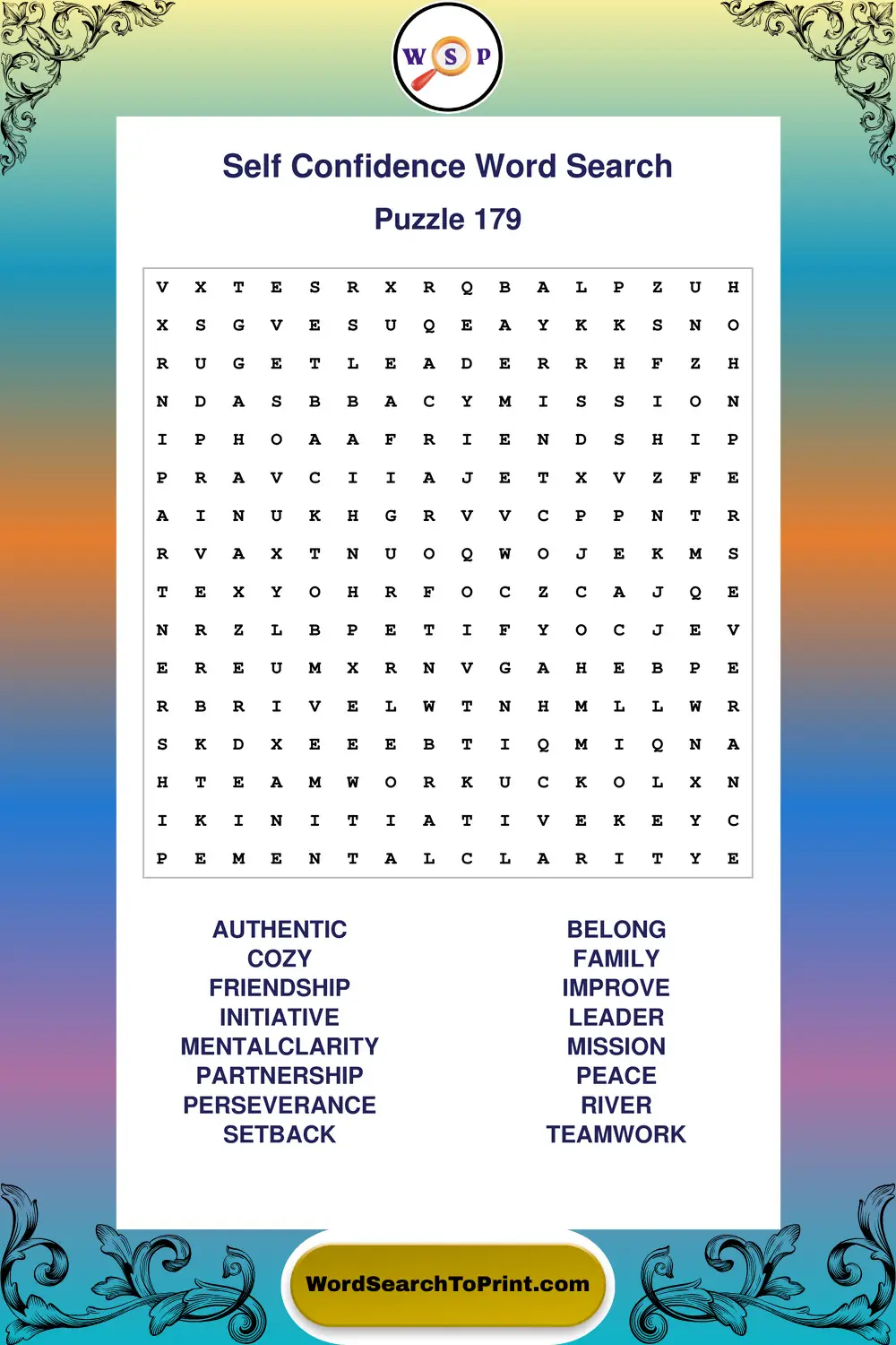 Self Confidence Word Search Puzzle 179