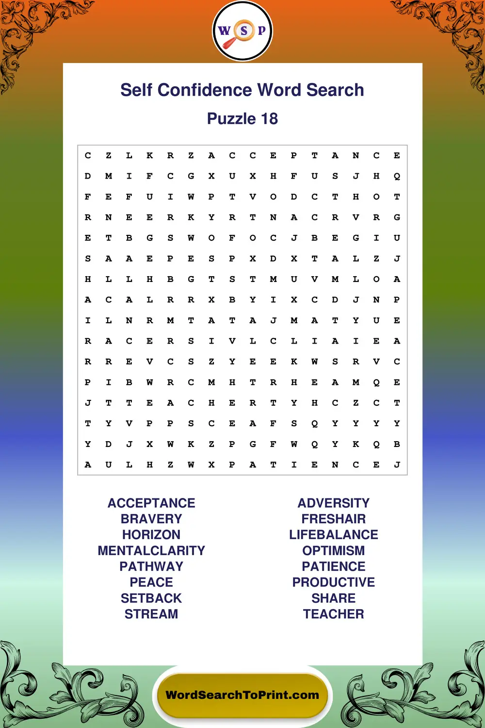 Self Confidence Word Search Puzzle 18