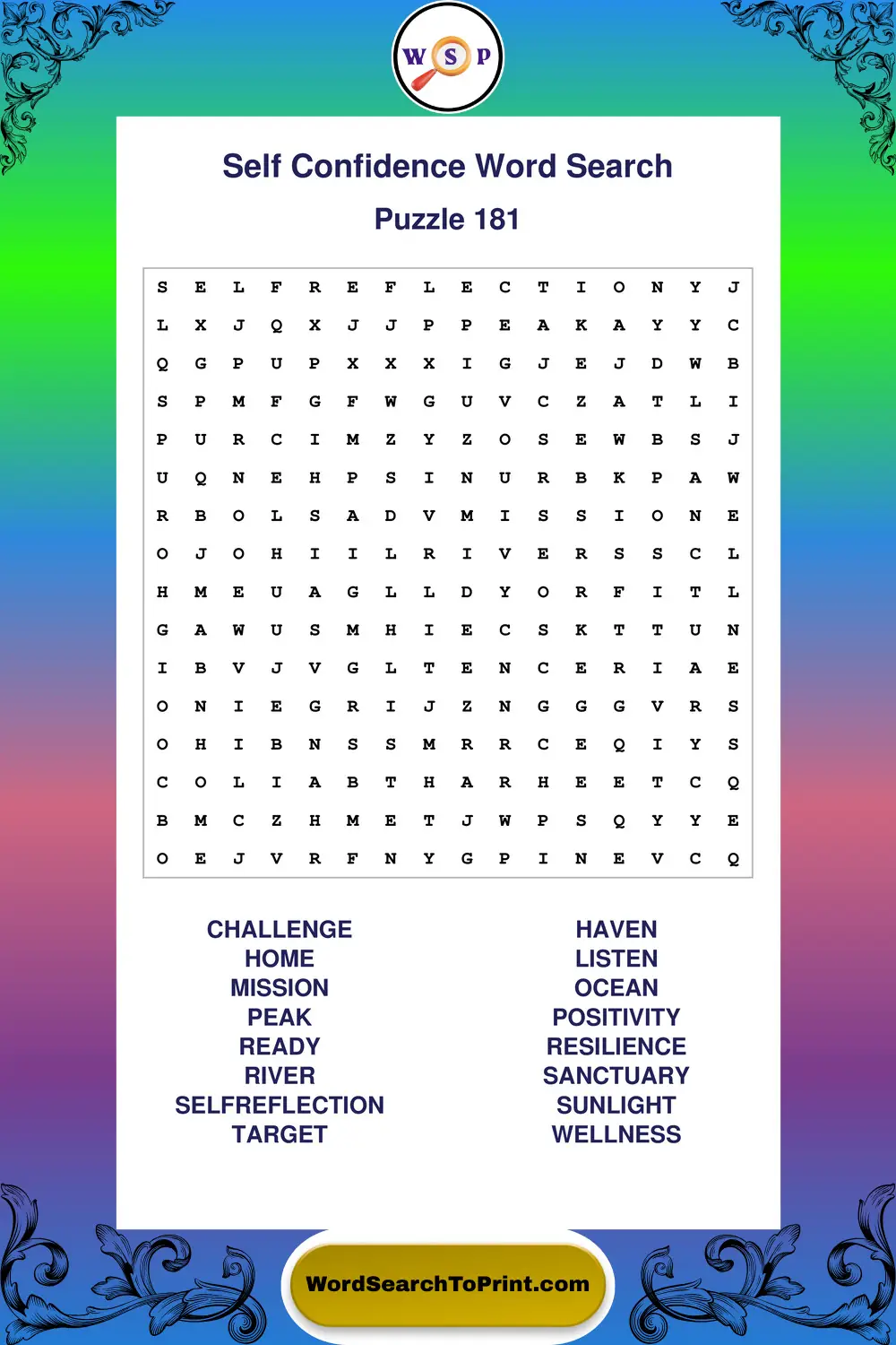 Self Confidence Word Search Puzzle 181