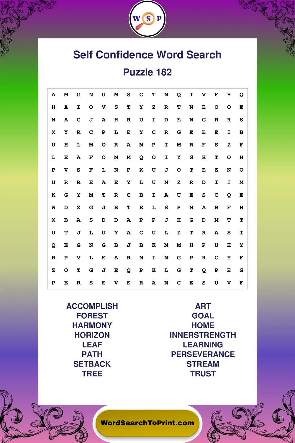 Self Confidence Word Search Puzzle 182