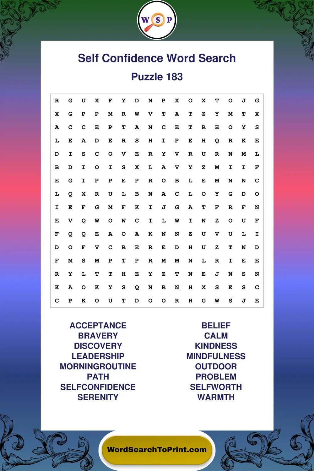 Self Confidence Word Search Puzzle 183