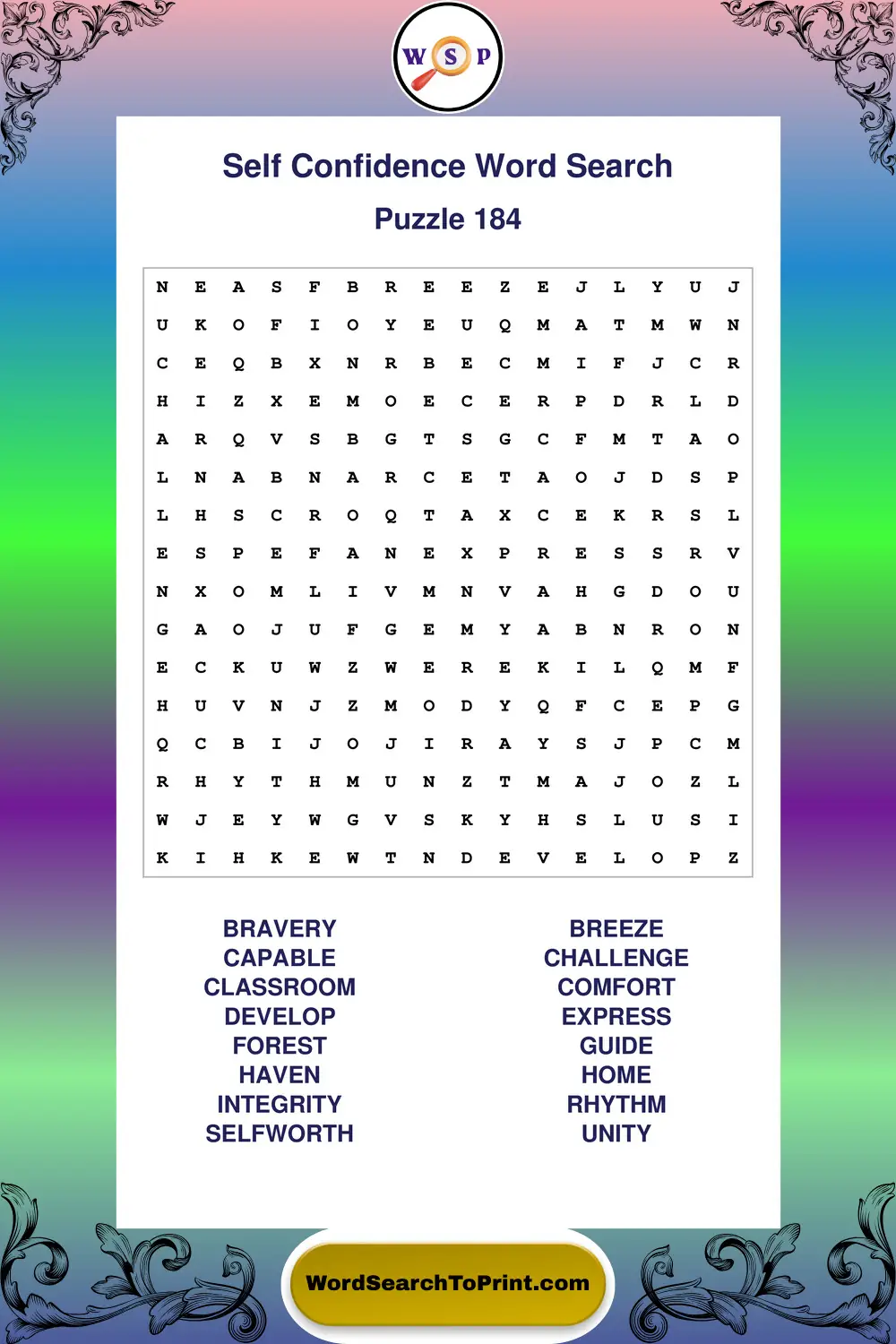 Self Confidence Word Search Puzzle 184