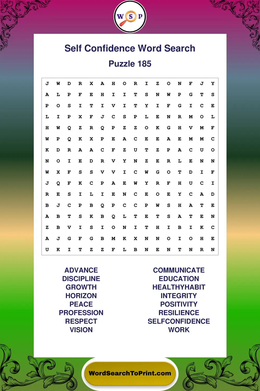 Self Confidence Word Search Puzzle 185
