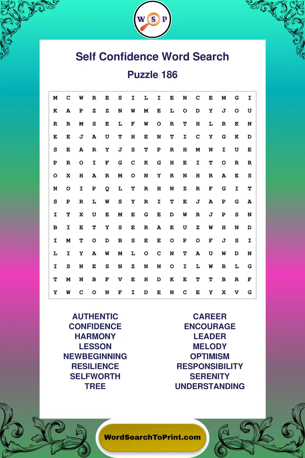Self Confidence Word Search Puzzle 186