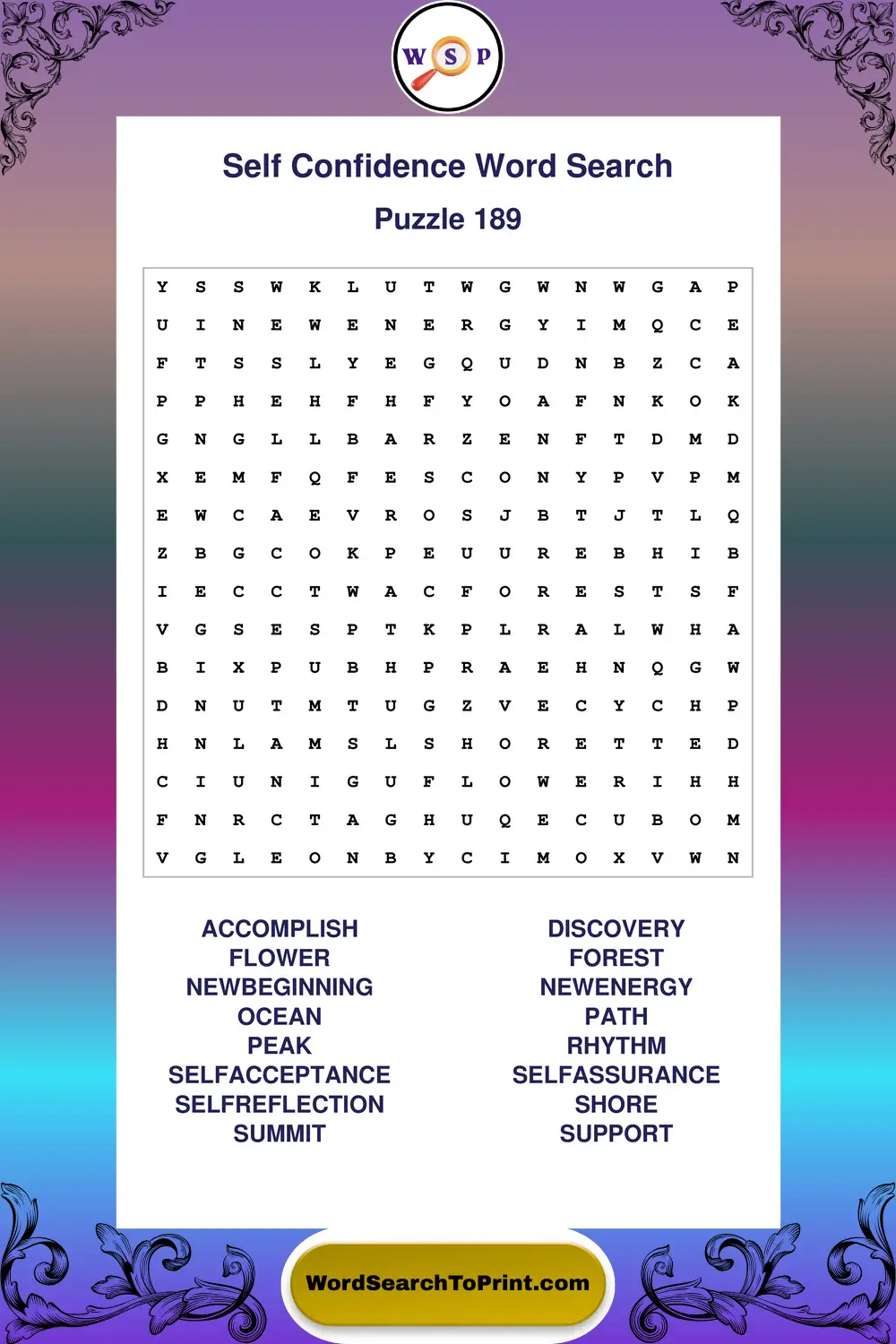 Self Confidence Word Search Puzzle 189