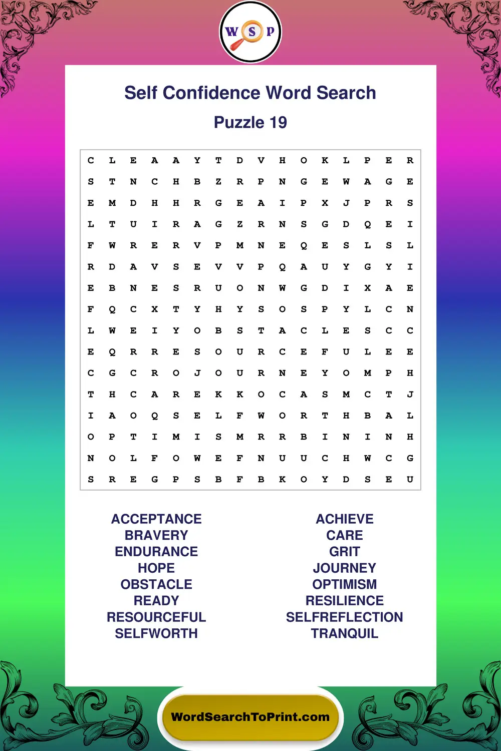 Self Confidence Word Search Puzzle 19