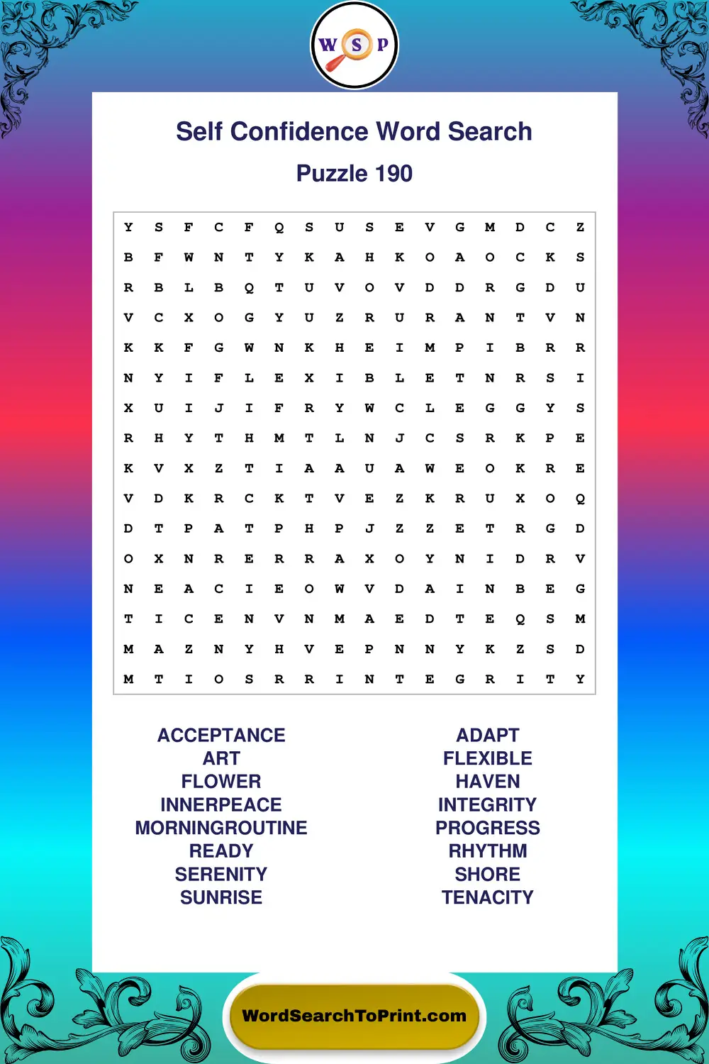 Self Confidence Word Search Puzzle 190