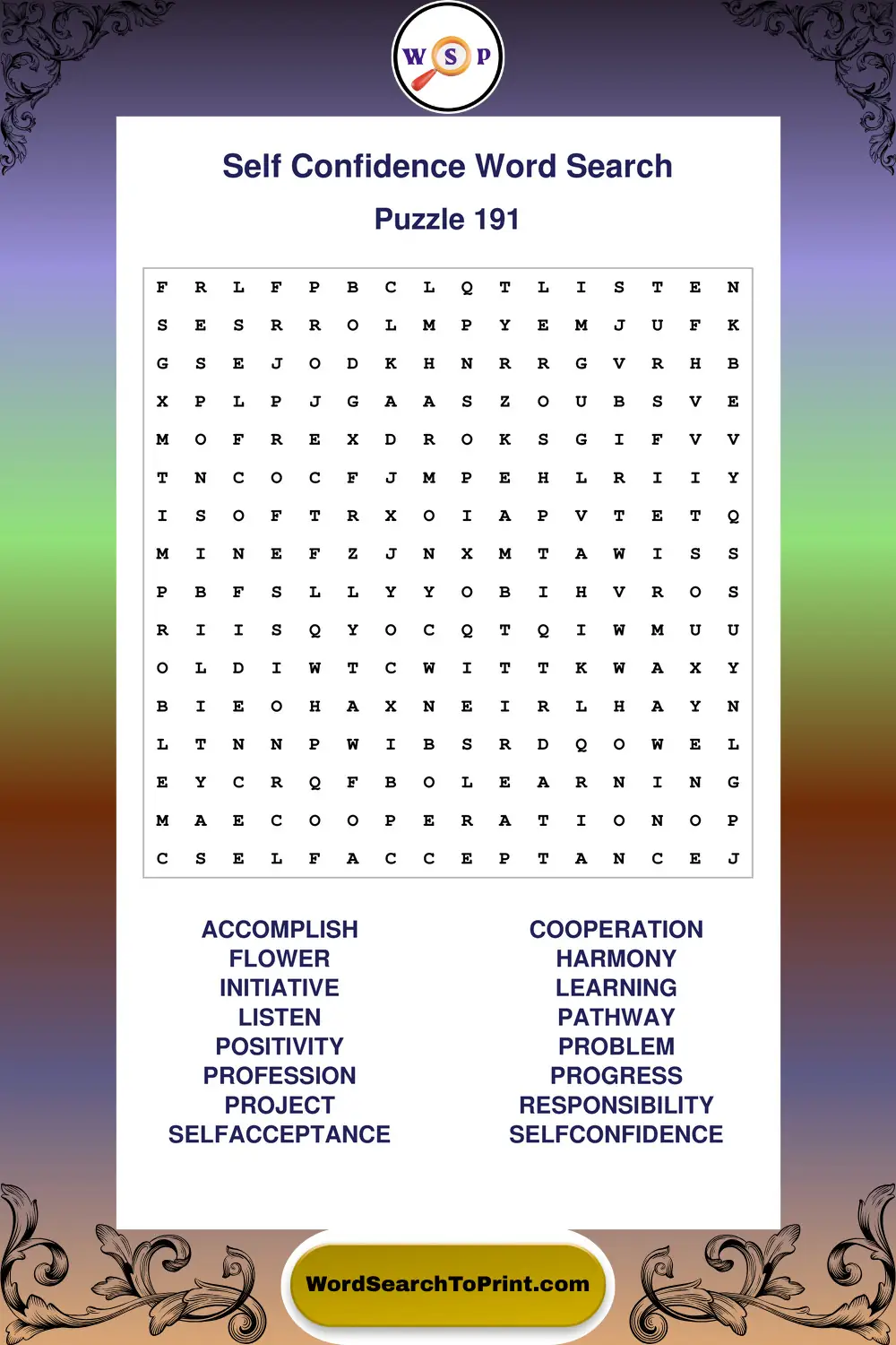 Self Confidence Word Search Puzzle 191