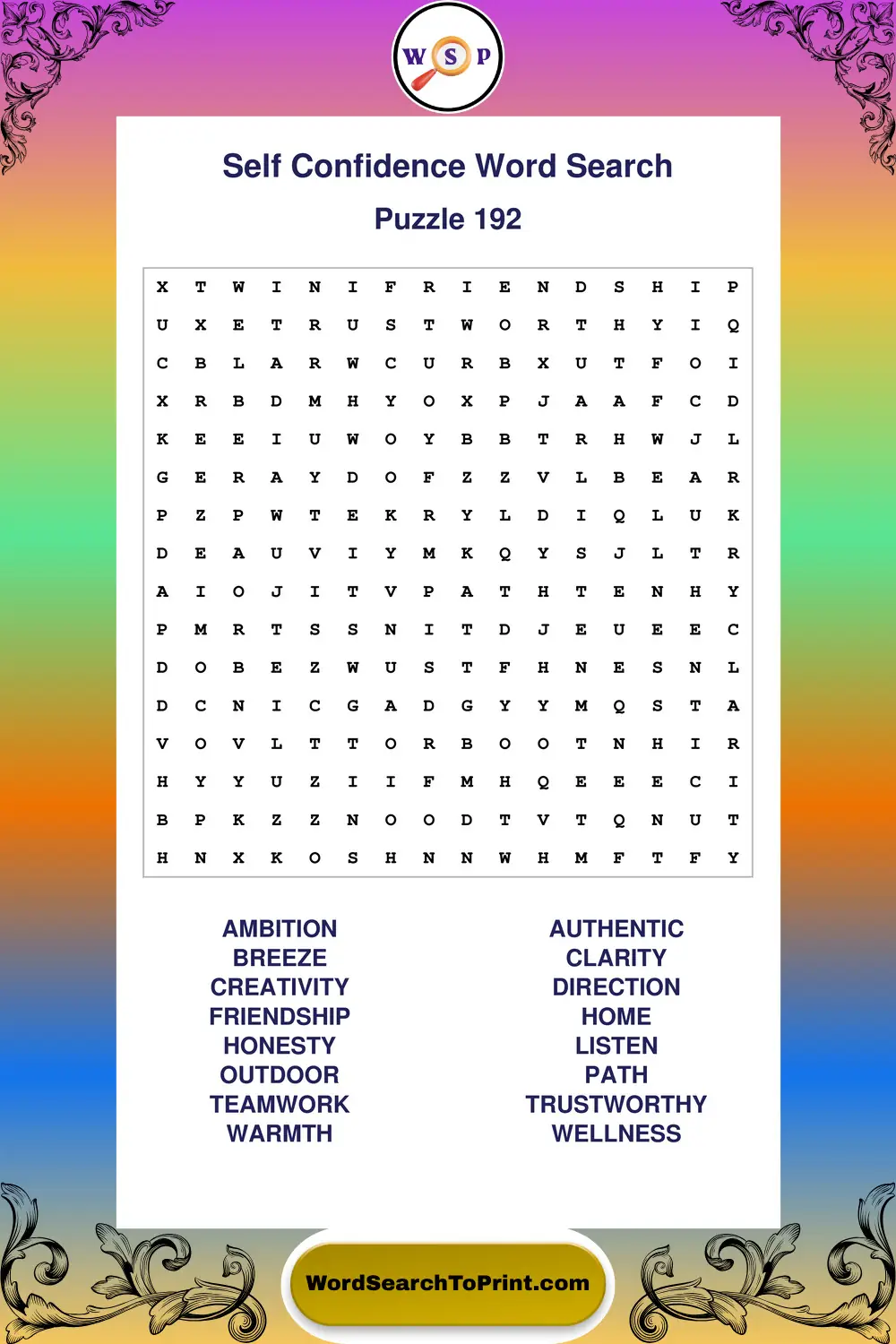Self Confidence Word Search Puzzle 192