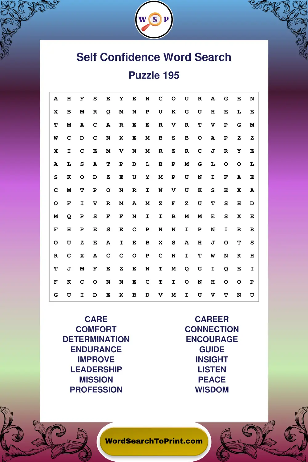 Self Confidence Word Search Puzzle 195