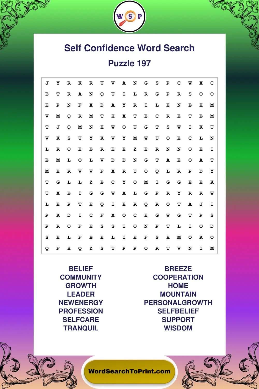 Self Confidence Word Search Puzzle 197
