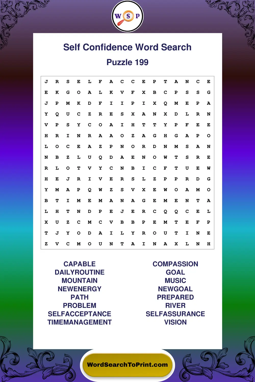 Self Confidence Word Search Puzzle 199