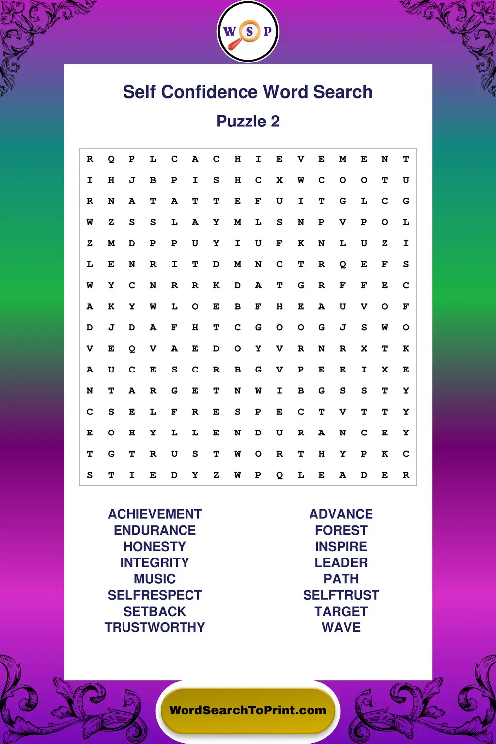 Self Confidence Word Search Puzzle 2