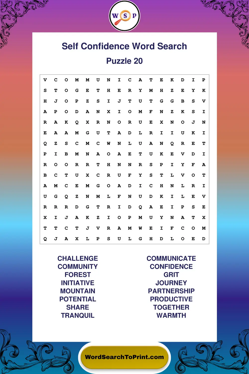 Self Confidence Word Search Puzzle 20