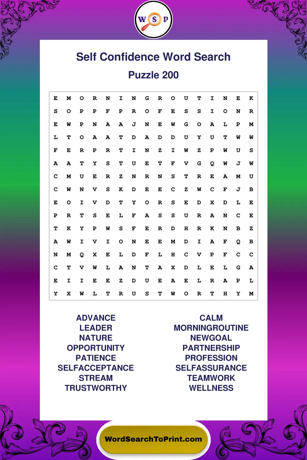 Self Confidence Word Search Puzzle 200