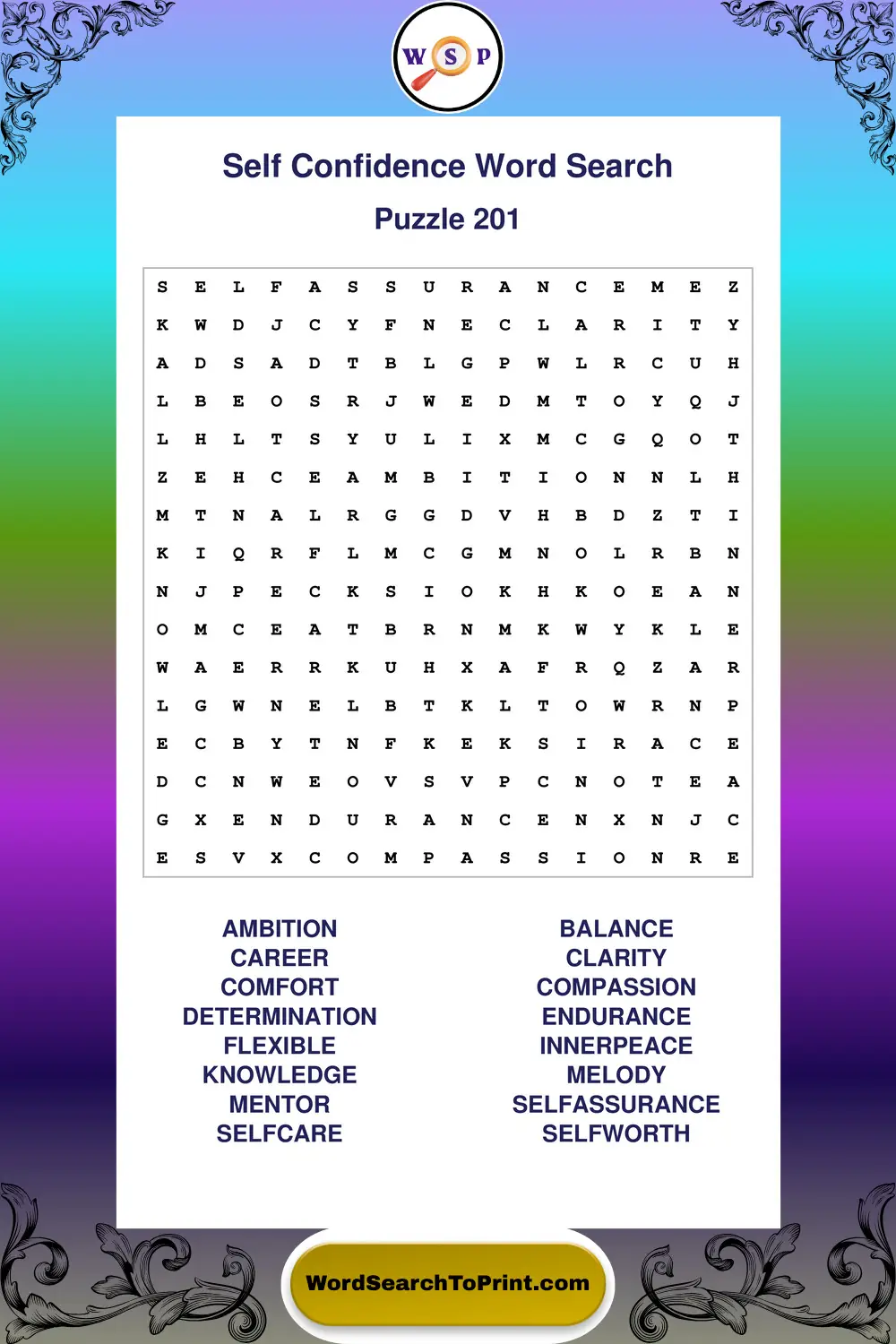 Self Confidence Word Search Puzzle 201