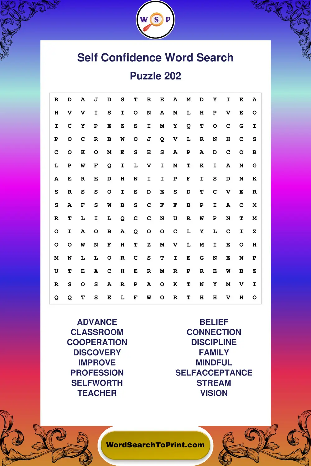Self Confidence Word Search Puzzle 202