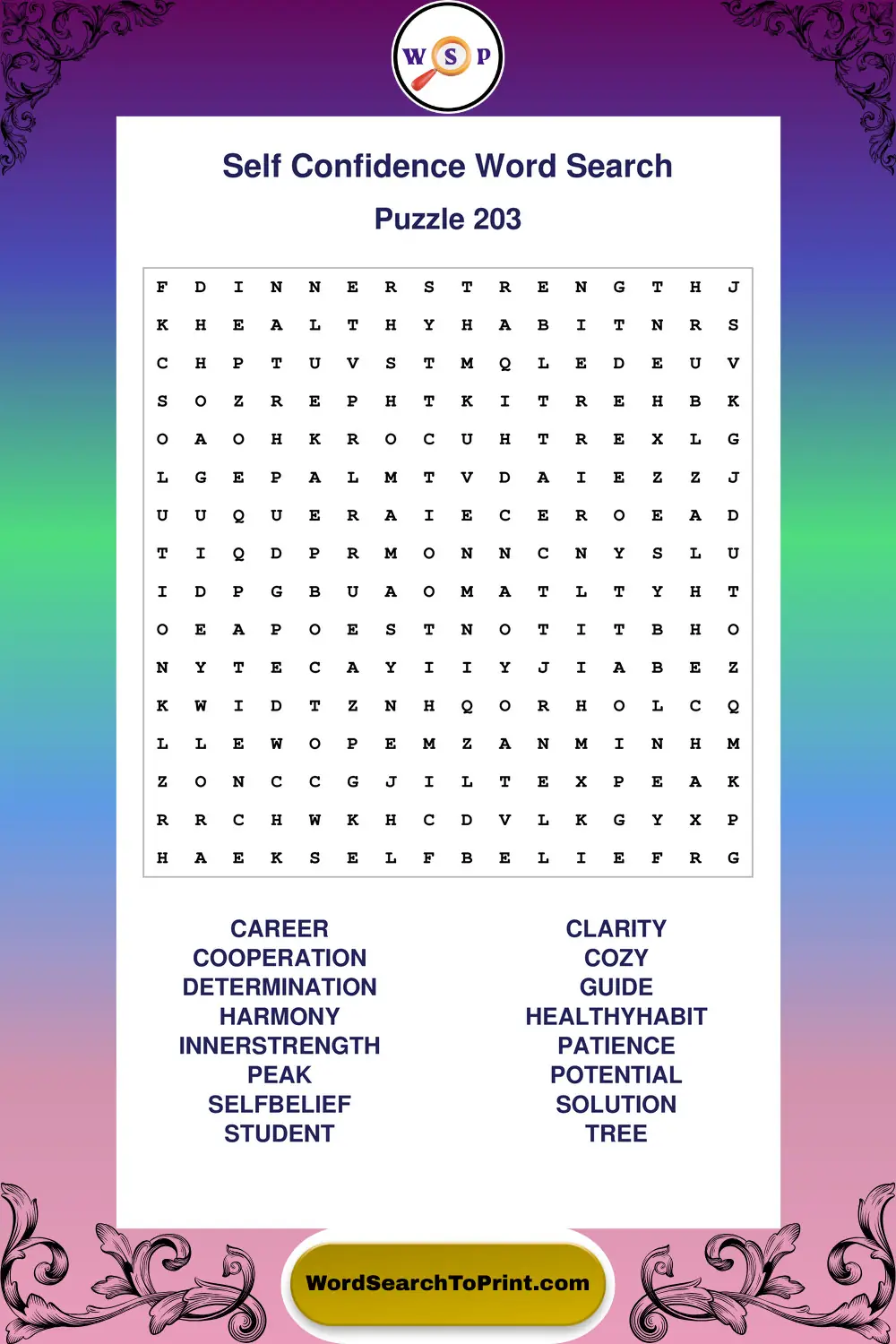 Self Confidence Word Search Puzzle 203