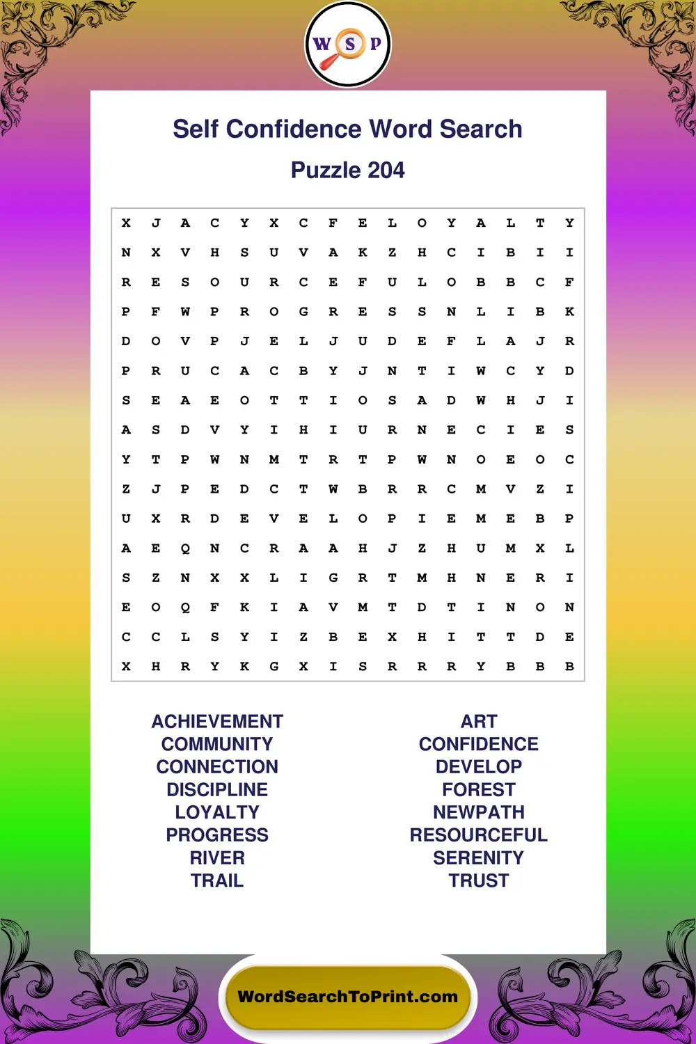 Self Confidence Word Search Puzzle 204