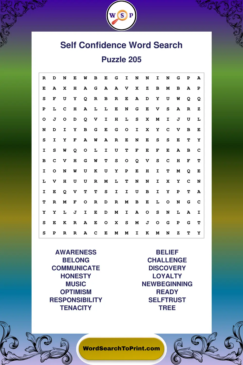 Self Confidence Word Search Puzzle 205