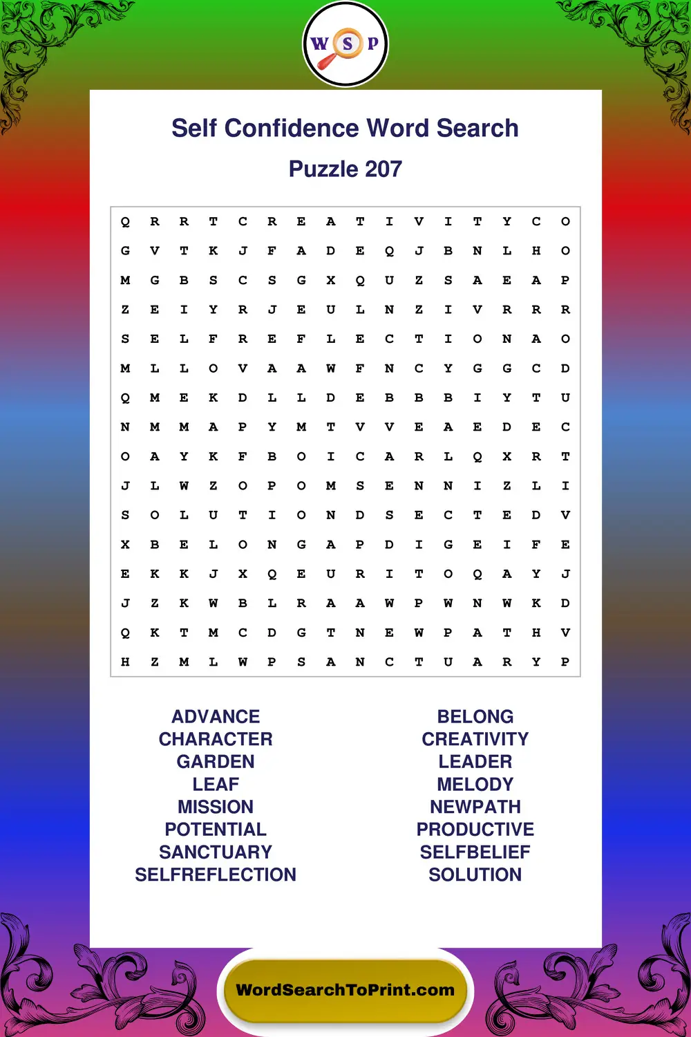 Self Confidence Word Search Puzzle 207