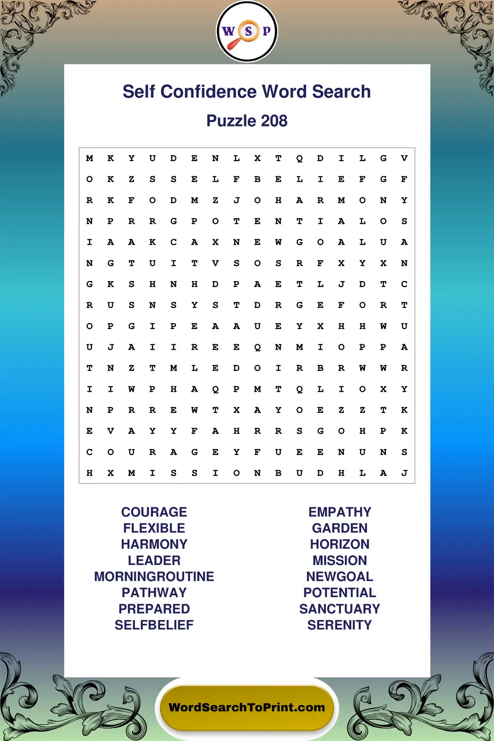 Self Confidence Word Search Puzzle 208