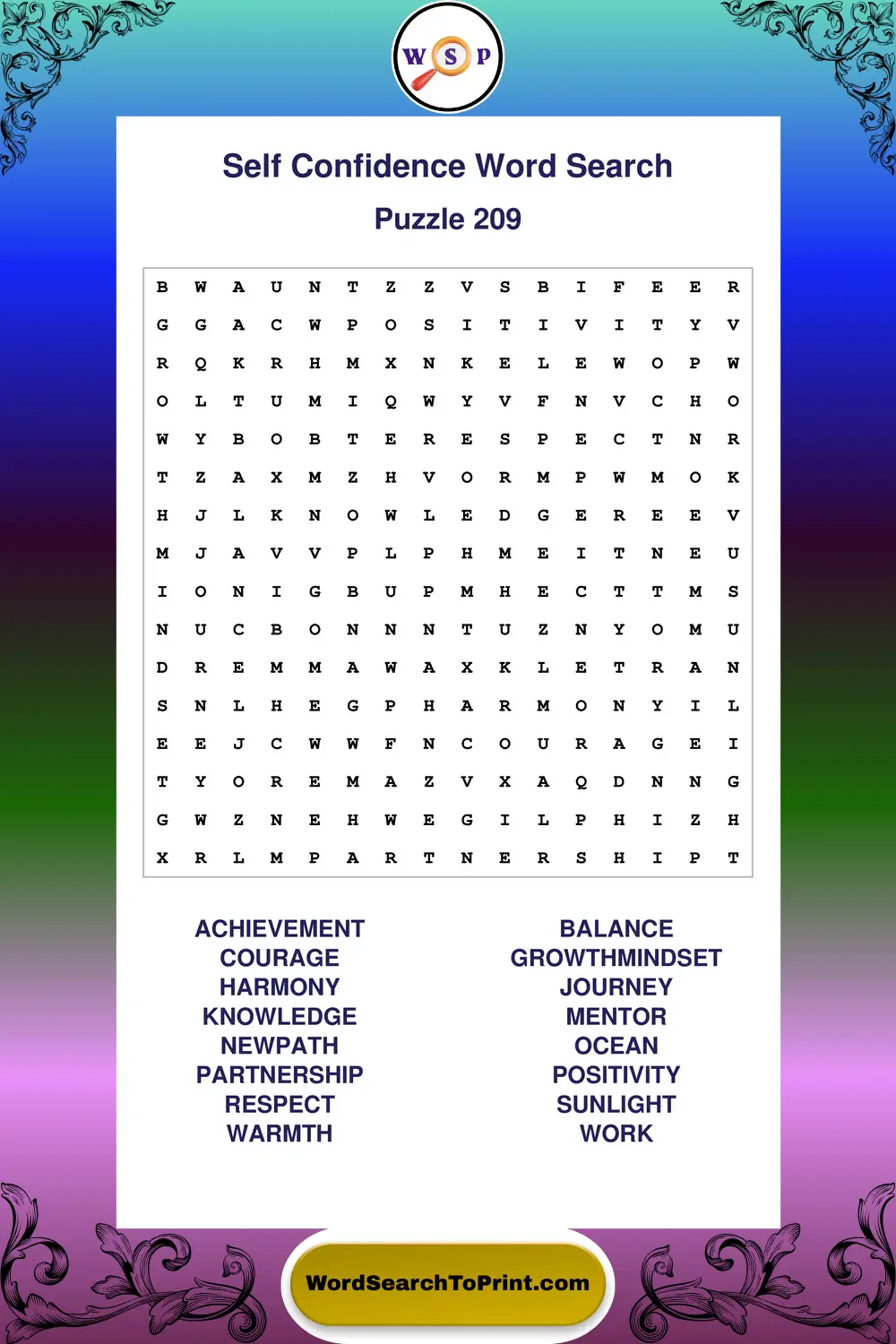 Self Confidence Word Search Puzzle 209