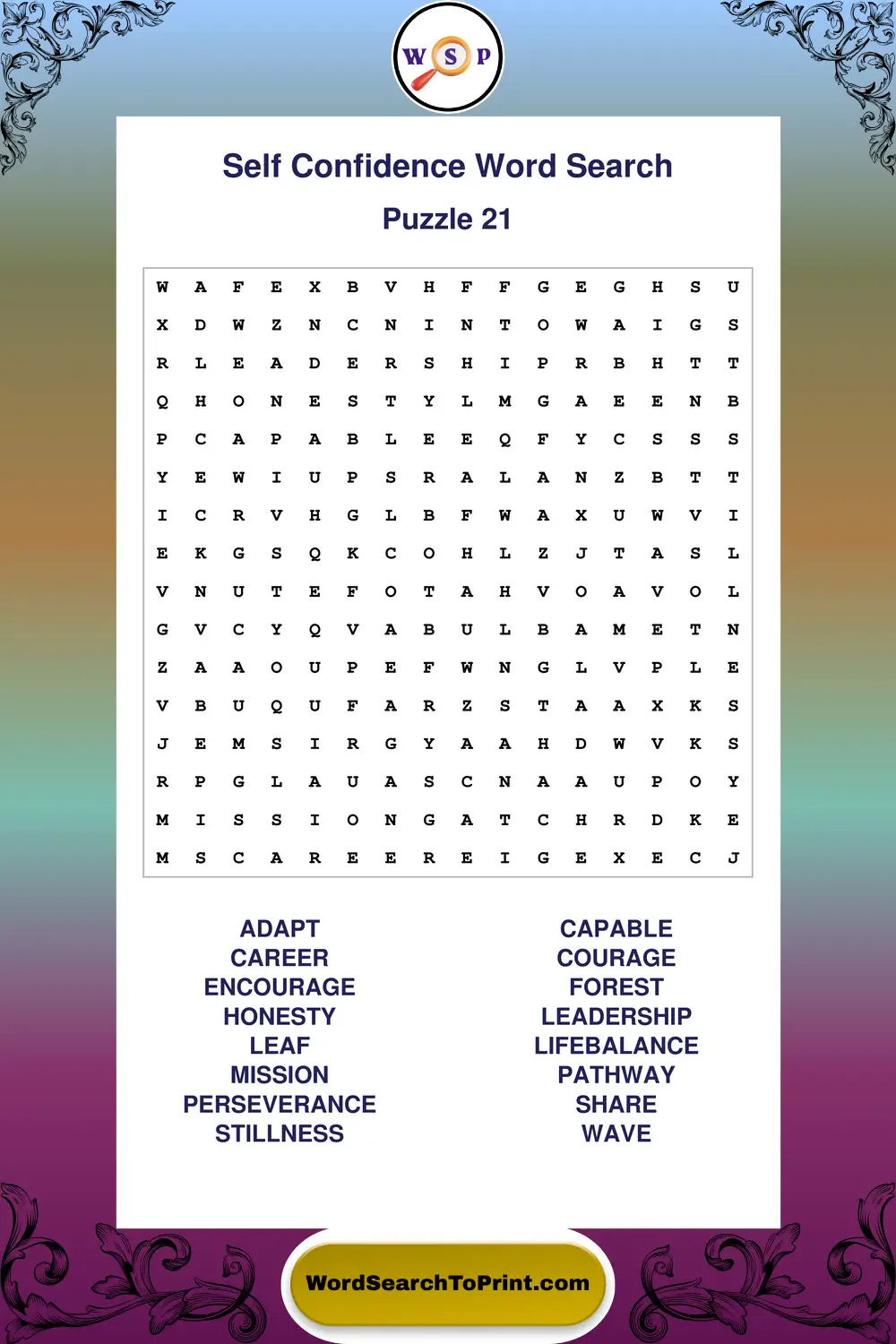 Self Confidence Word Search Puzzle 21