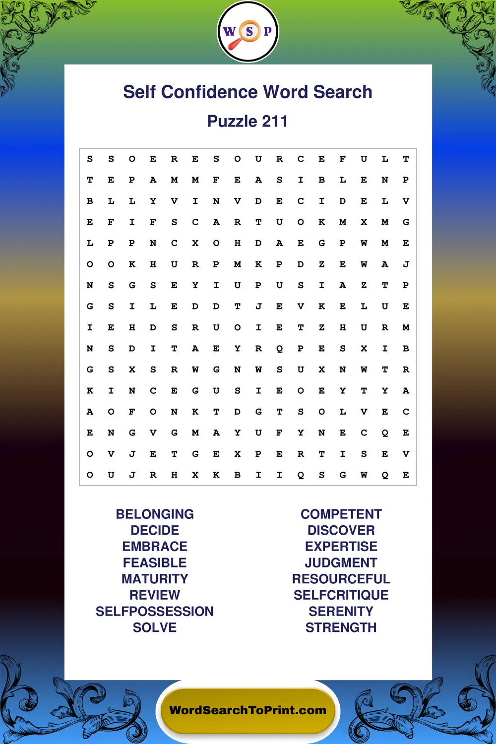 Self Confidence Word Search Puzzle 211