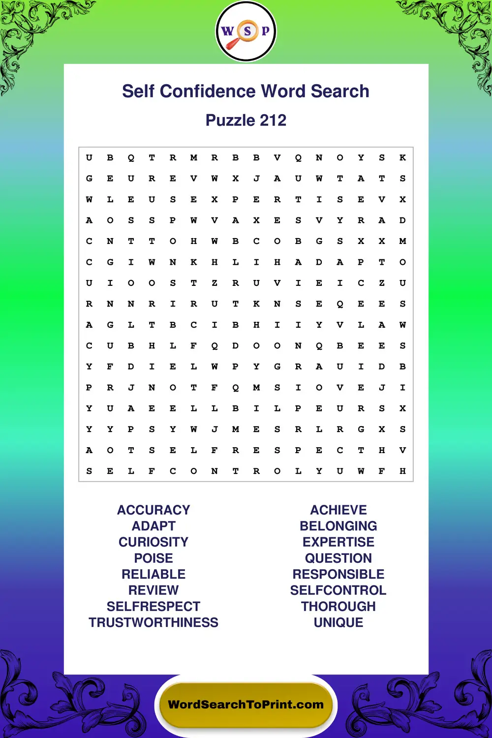 Self Confidence Word Search Puzzle 212