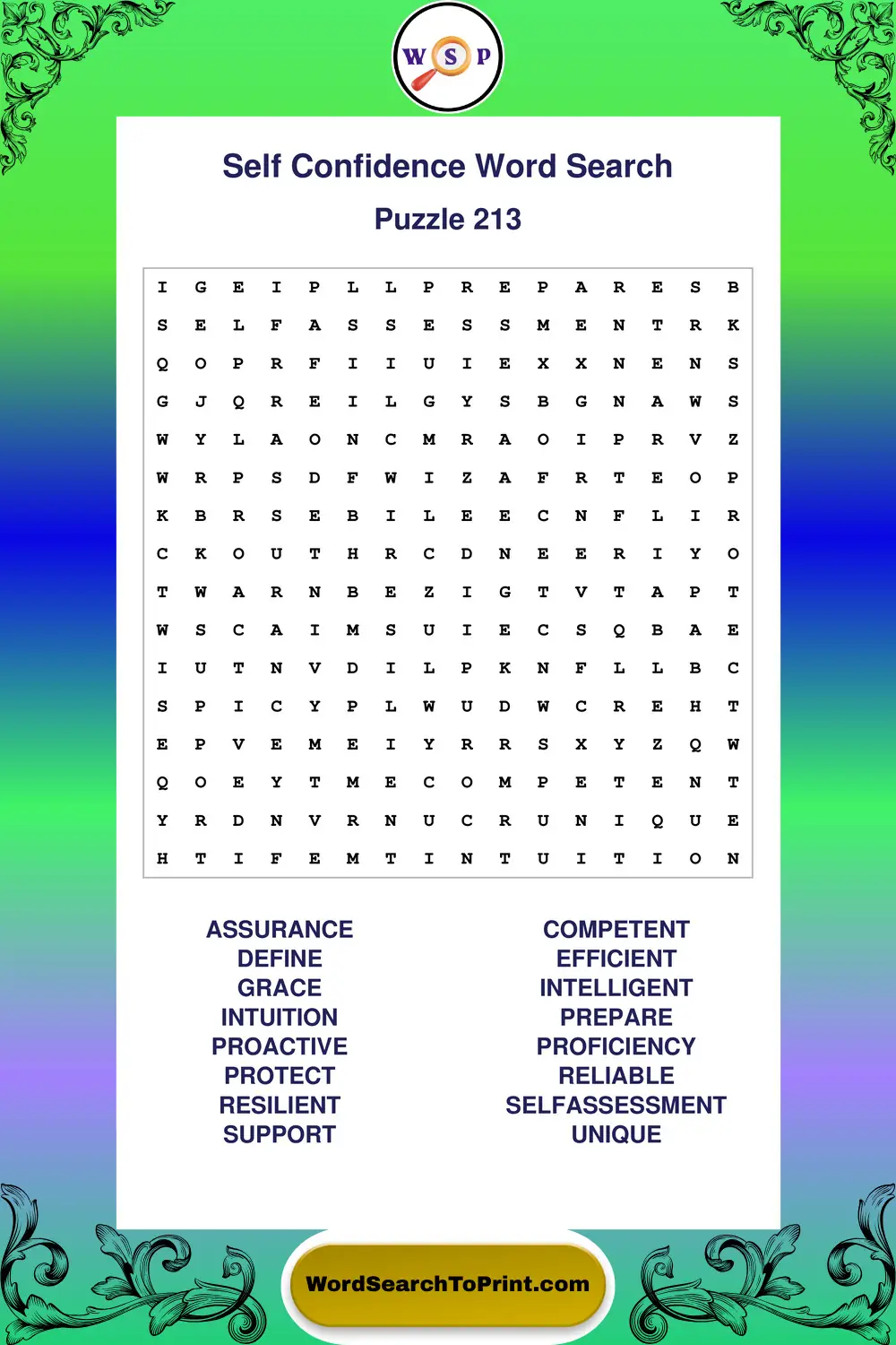Self Confidence Word Search Puzzle 213