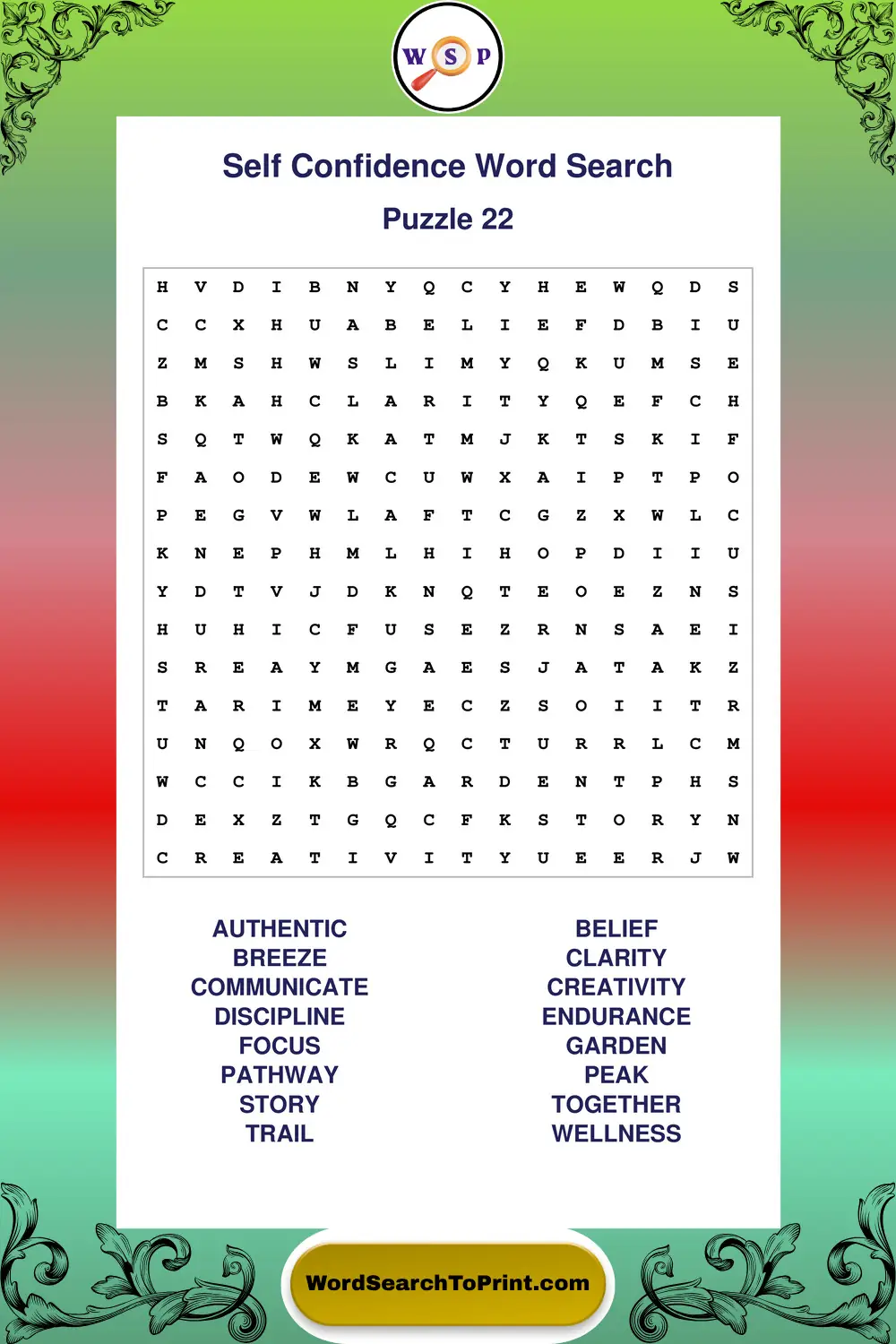 Self Confidence Word Search Puzzle 22