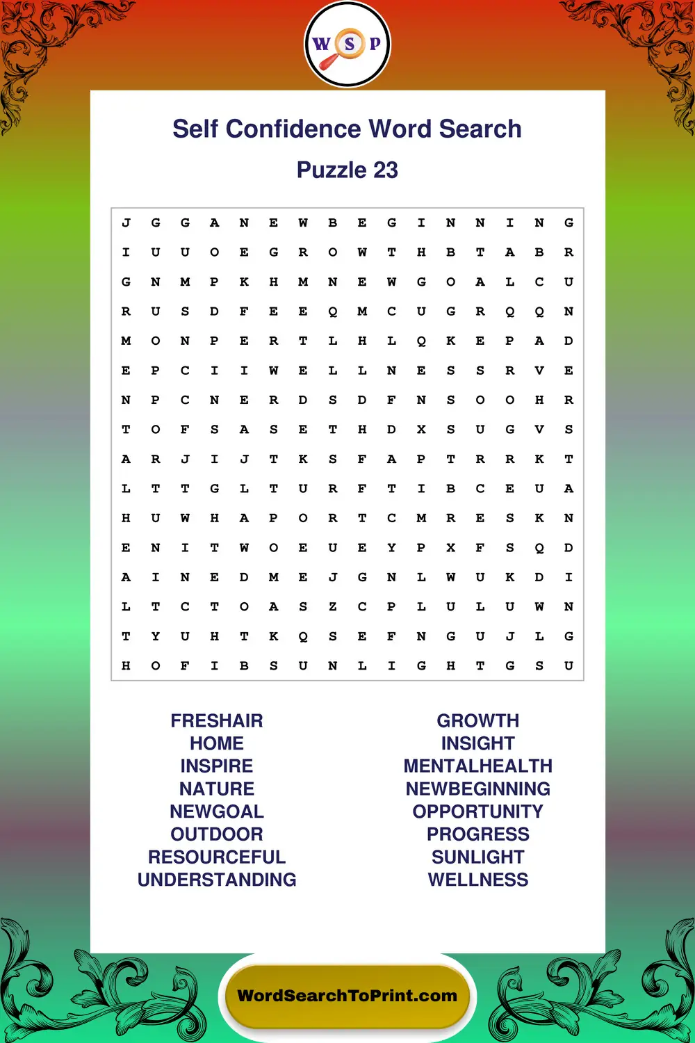 Self Confidence Word Search Puzzle 23