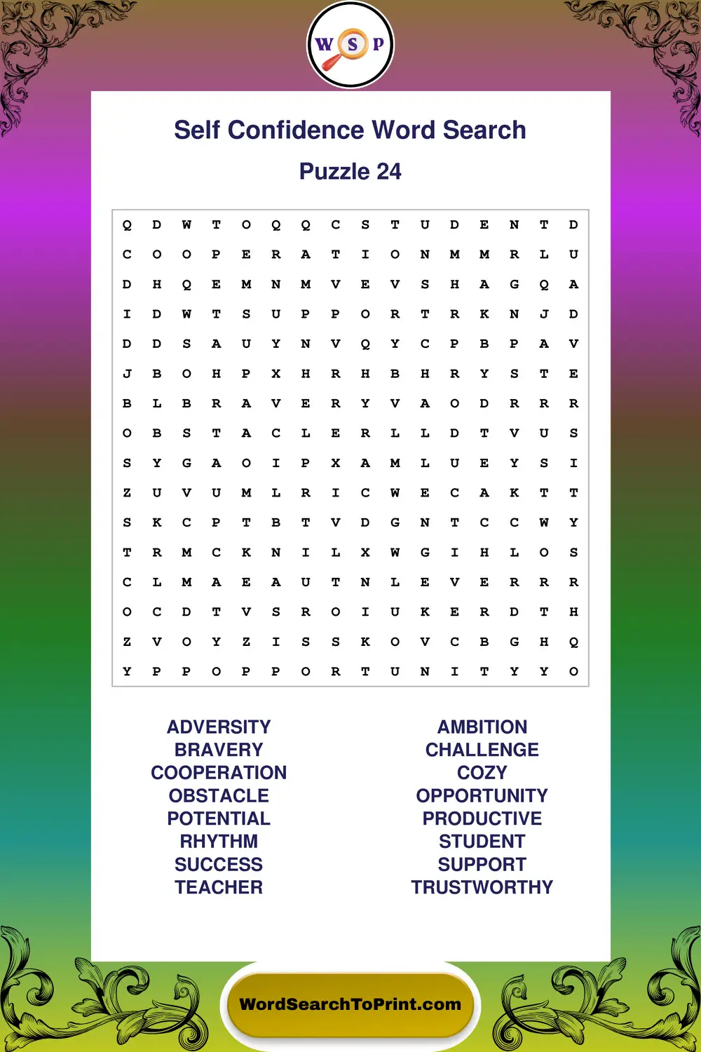 Self Confidence Word Search Puzzle 24