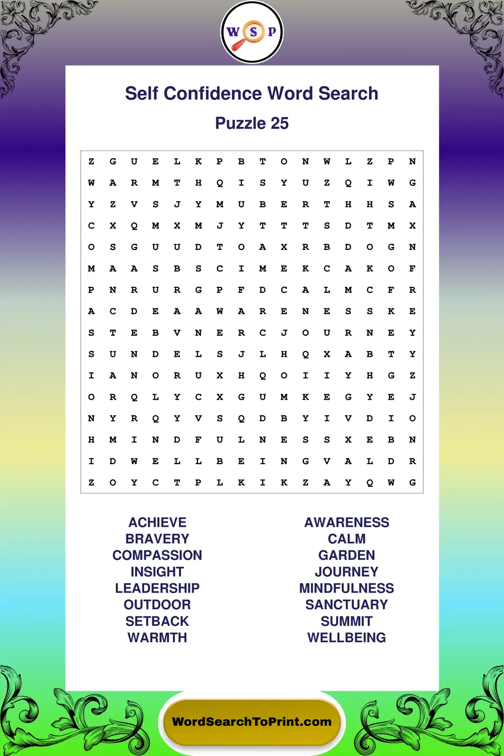 Self Confidence Word Search Puzzle 25