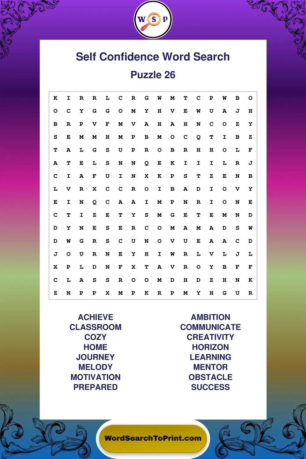 Self Confidence Word Search Puzzle 26