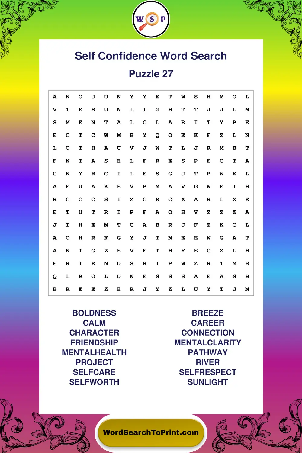 Self Confidence Word Search Puzzle 27