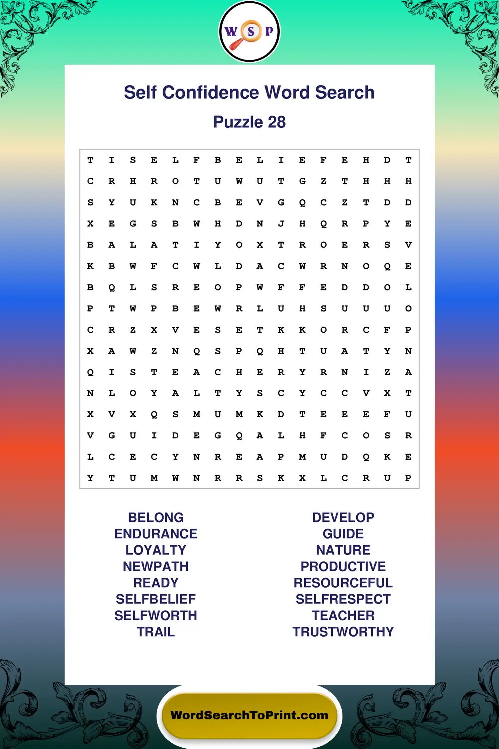 Self Confidence Word Search Puzzle 28
