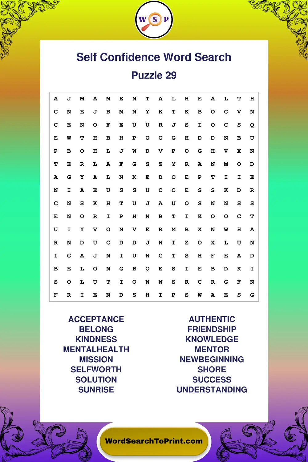 Self Confidence Word Search Puzzle 29