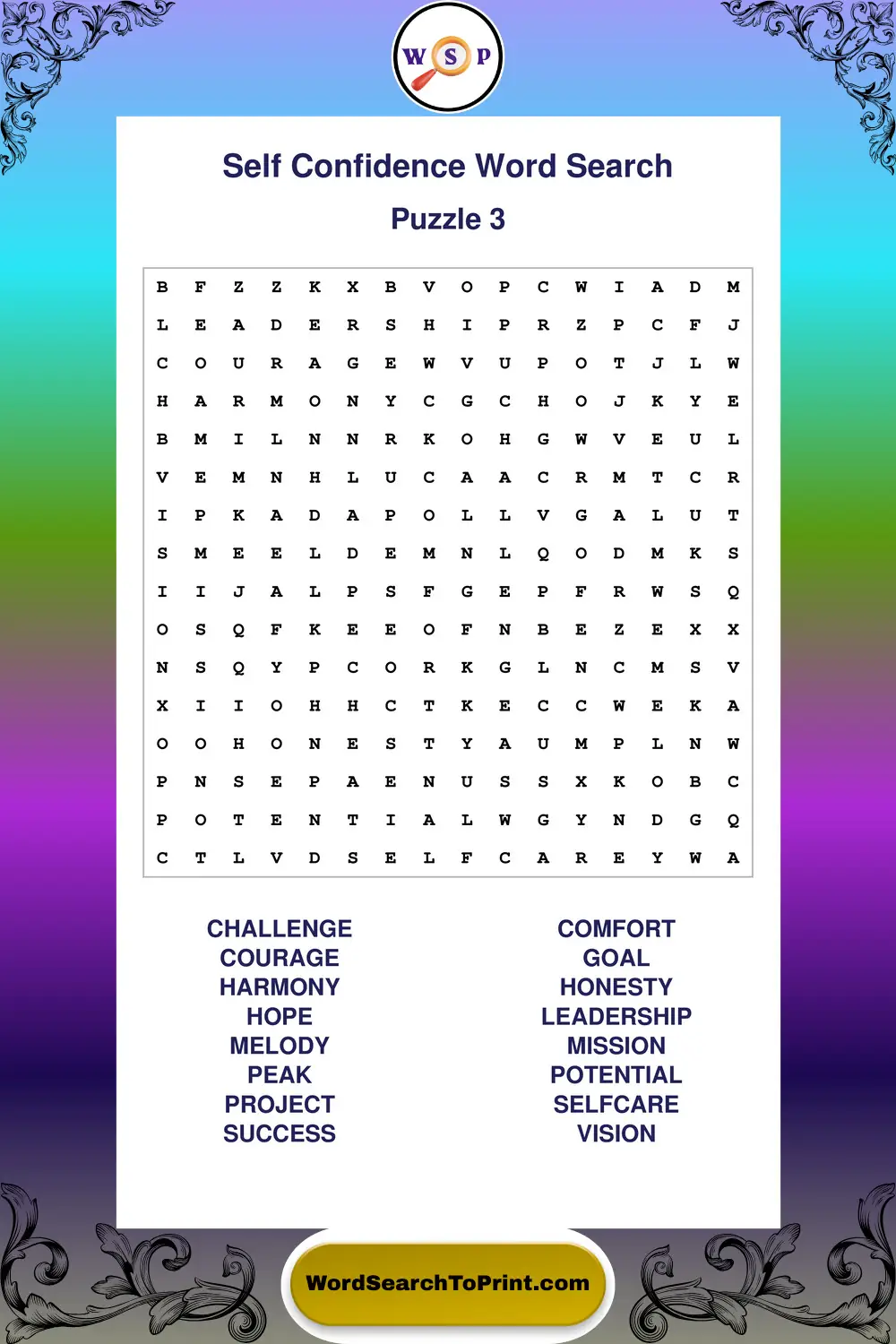 Self Confidence Word Search Puzzle 3